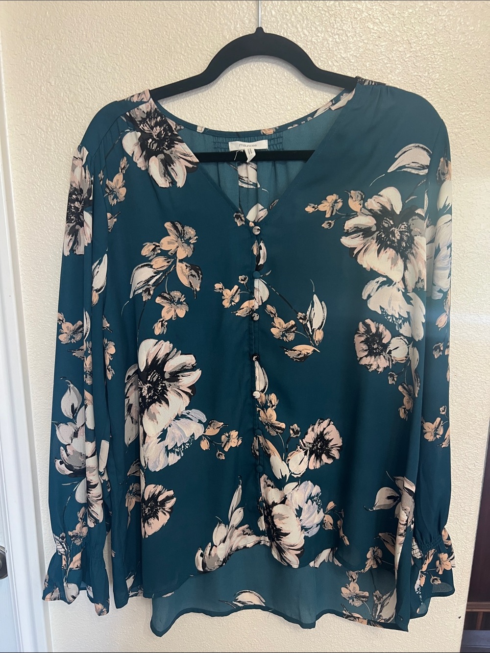 Maurices Teal Floral Button-Front Blouse